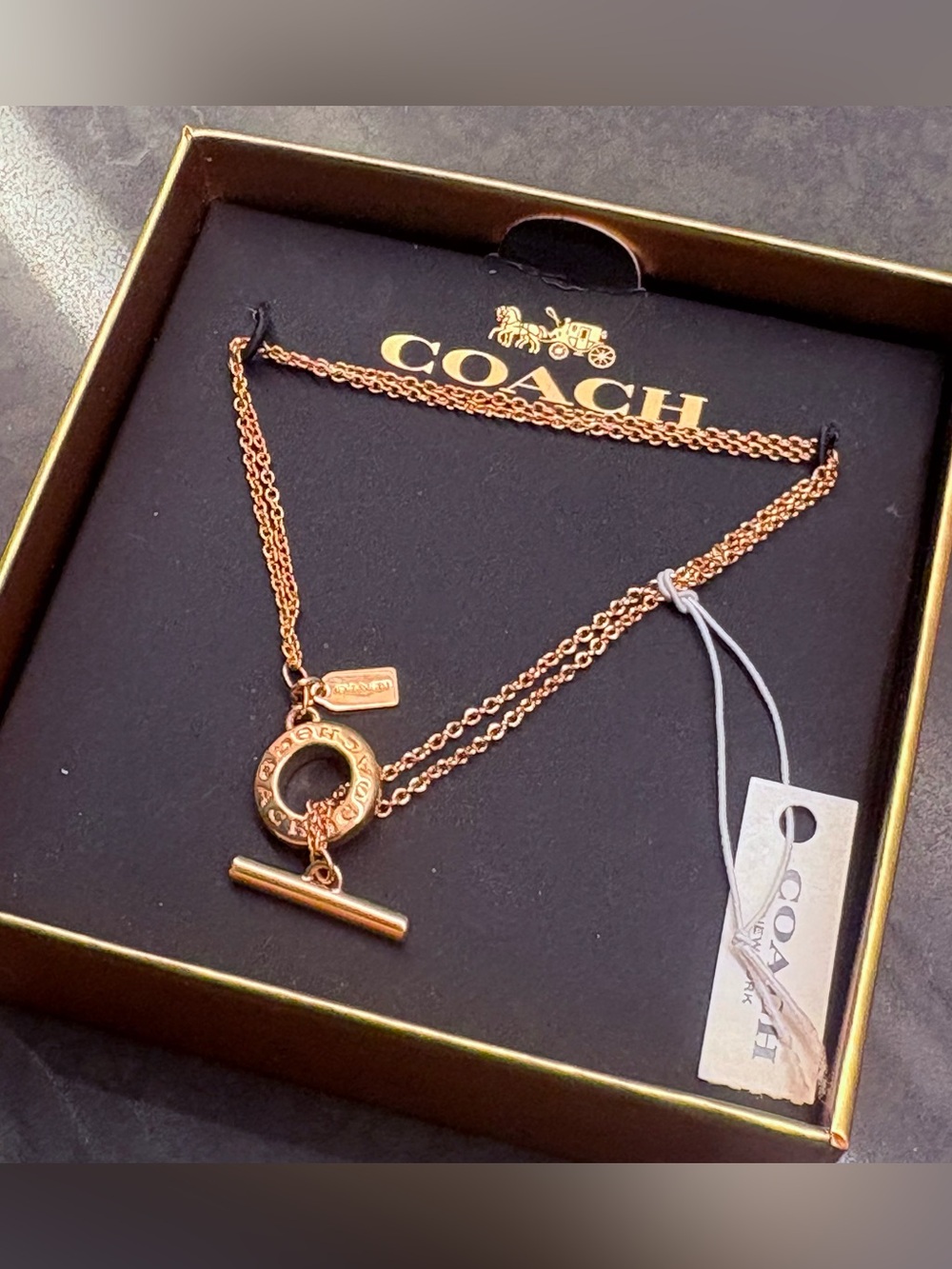 Coach Rose Gold Open Circle Double Strand Toggle Bracelet F54515 NEW IN BOX